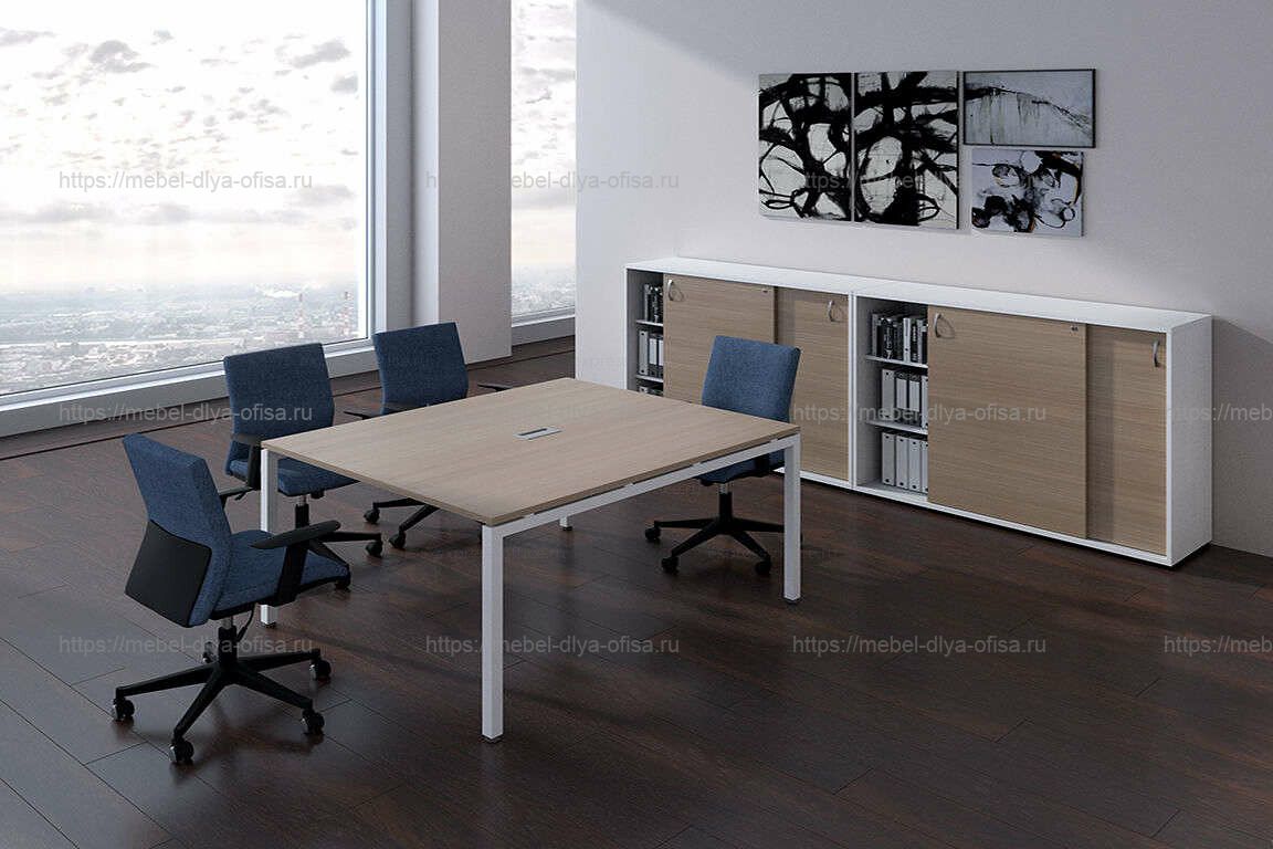 Столы для переговоров Steel Дуб светлый/металл белый