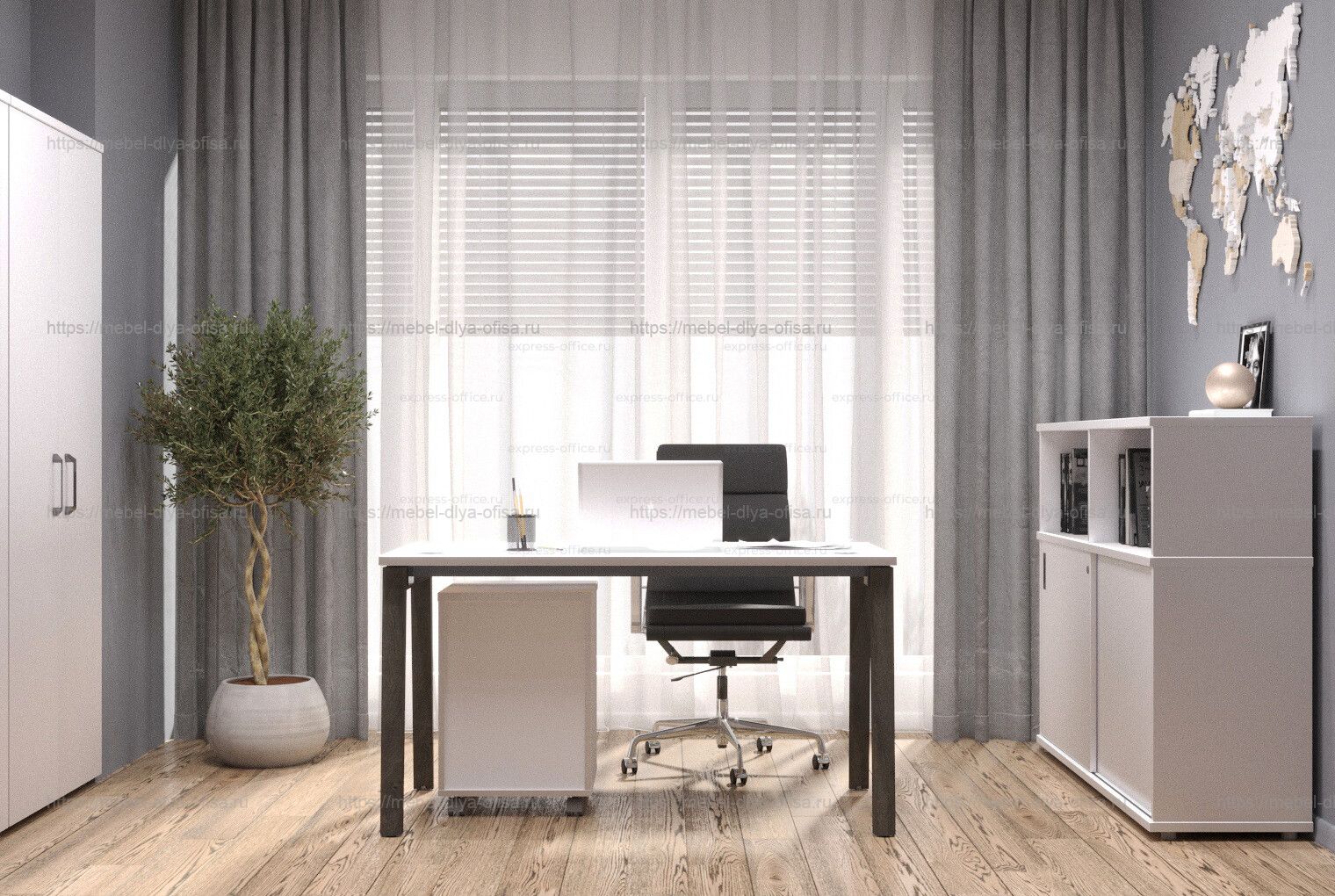 Домашний офис Onix Wood Home Белый бриллиант/опоры дуб темный
