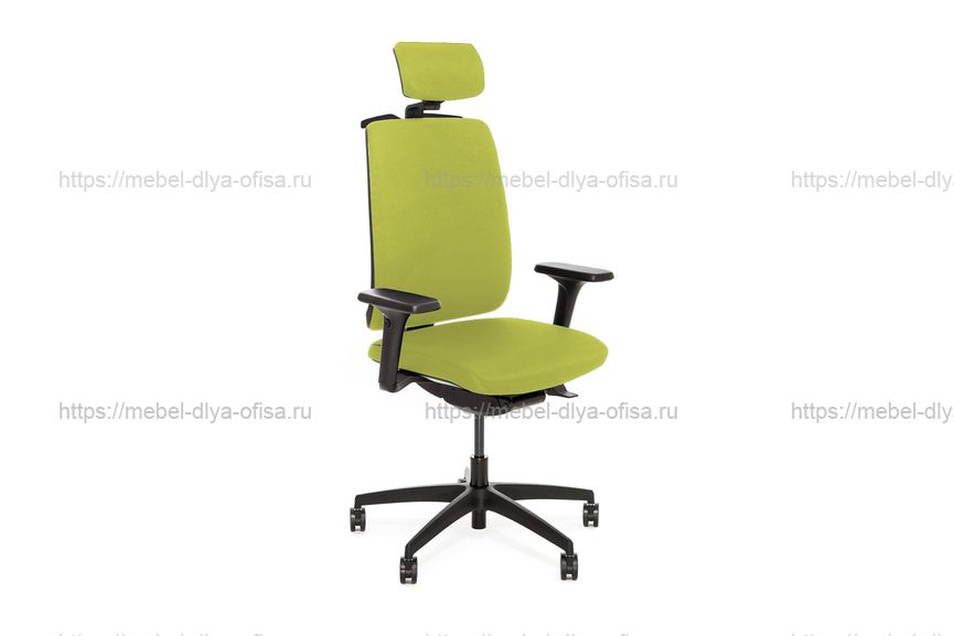 Офисное кресло Dion 1D black с подголовником и вешалкой Ткань салатовая