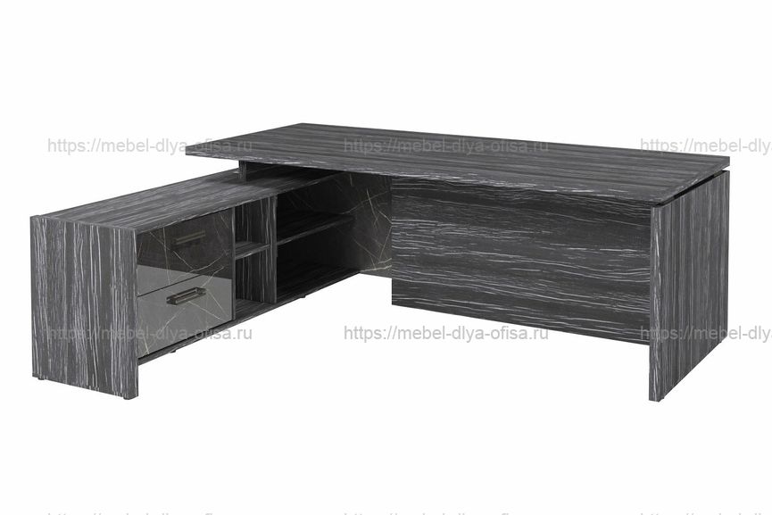 Стол руководителя с опорной тумбой Festus FB-121L.GG Корпус Древесина Графит/Панель и ящики Камень Пьетра Гриджиа черный 